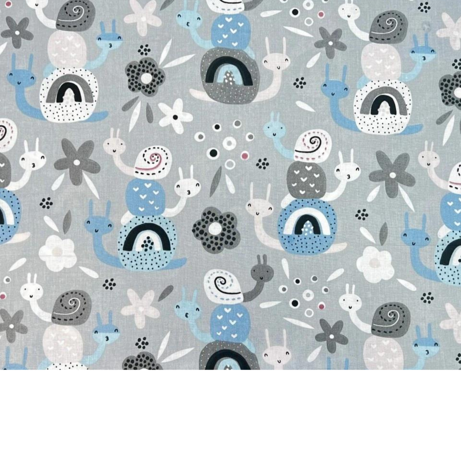 Tissu Coton Motif Escargots - Bleu Et Gris