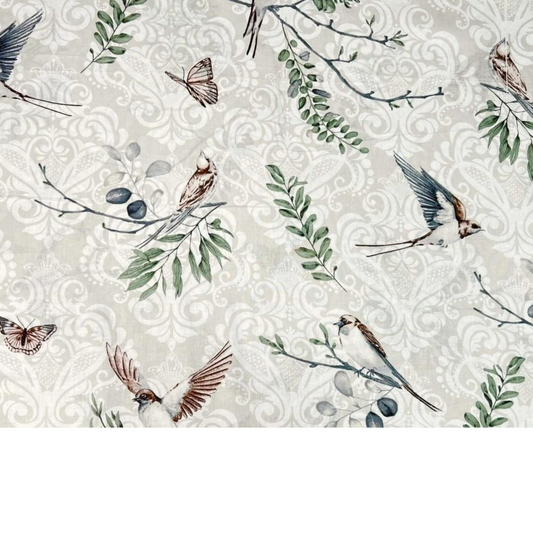 Tissu Coton Motif Oiseaux Hirondelles - Fond Beige