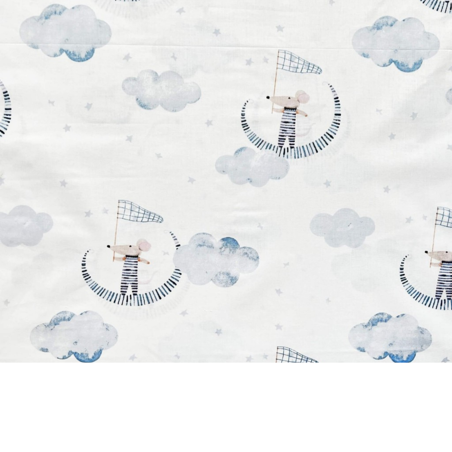 Tissu Coton Motif Souris Sur Lune Bleu