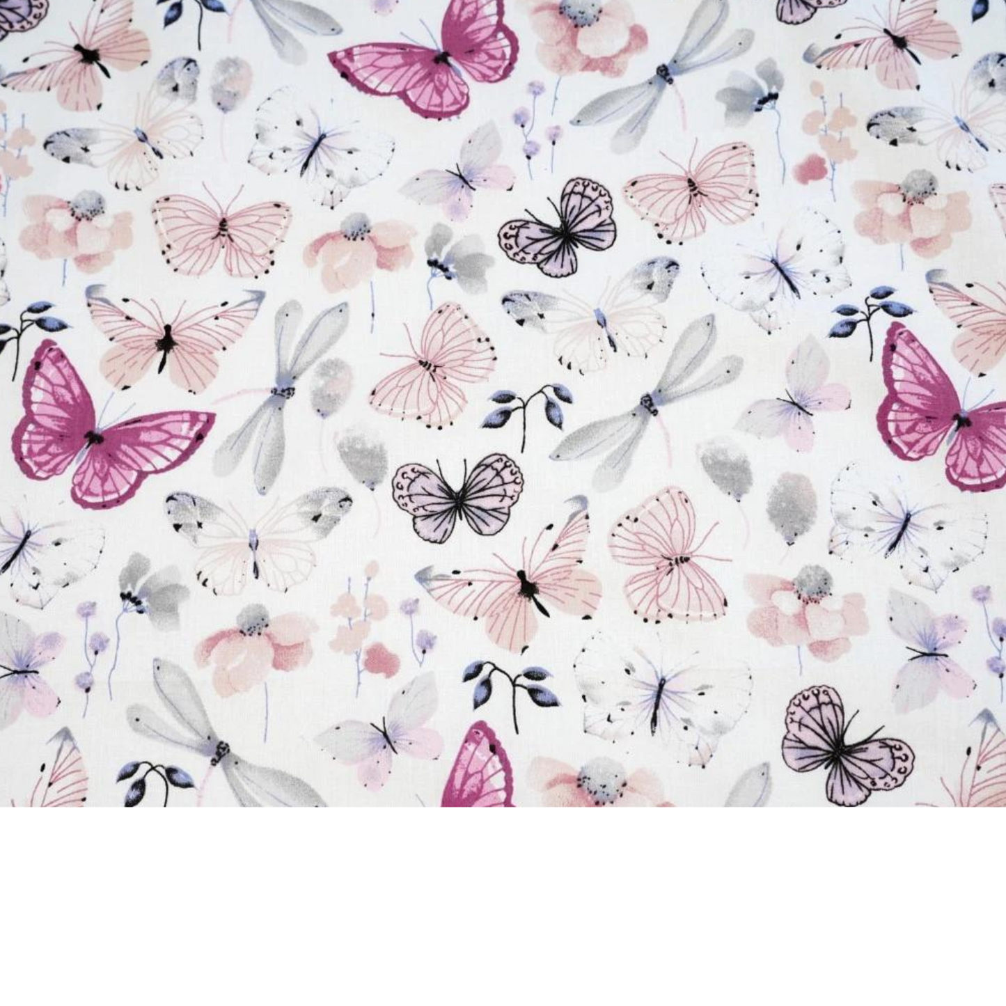 Tissu Coton Motif Fleurs Et Papillons - Rose Gris