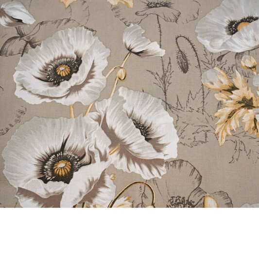 Tissu Coton Grands Motifs Coquelicots Fond Beige