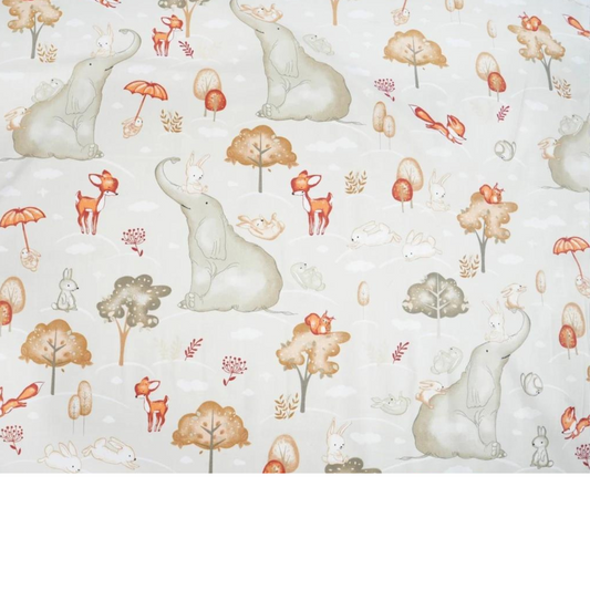 Tissu Coton Motif Grands Éléphants Fond Gris