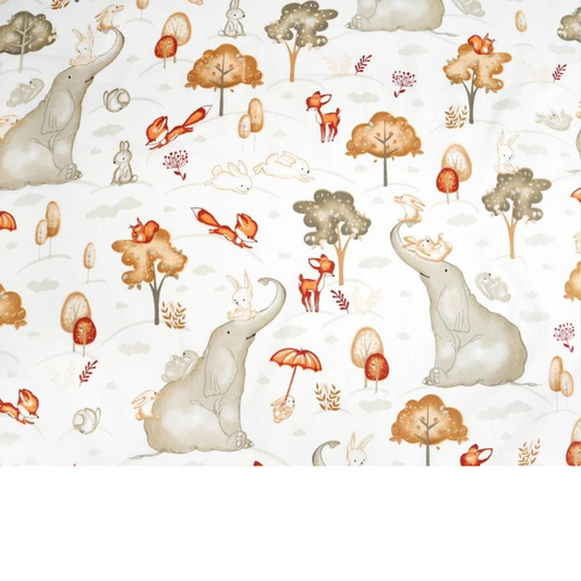 Tissu Coton Motif Grands Éléphants Fond Blanc