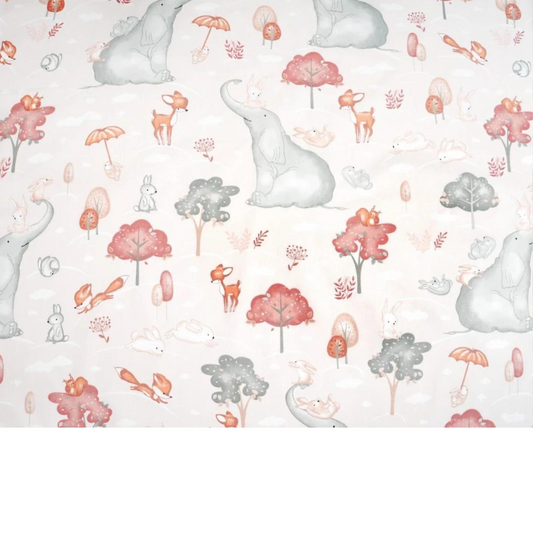 Tissu Coton Motif Grands Éléphants Fond Rose