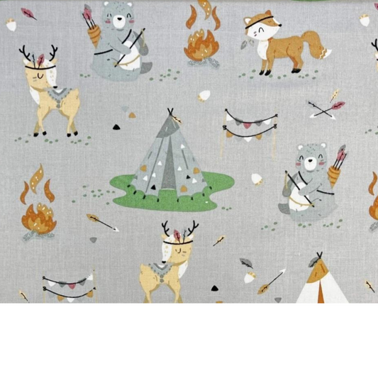 Tissu Coton Motif Animaux Indiens - Fond Gris