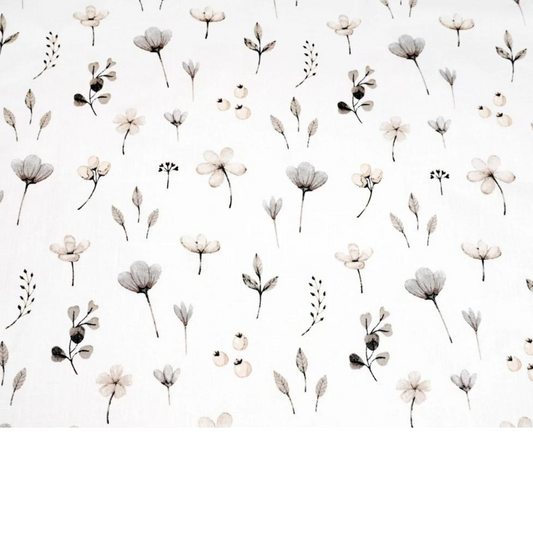 Tissu Coton Motif Fleurs Gris Et Beige