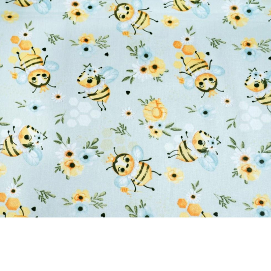 Tissu Coton Motif Abeilles Fond Bleu