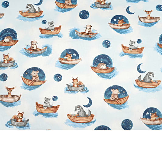 Tissu coton Motif animaux en bateau sur fond bleu