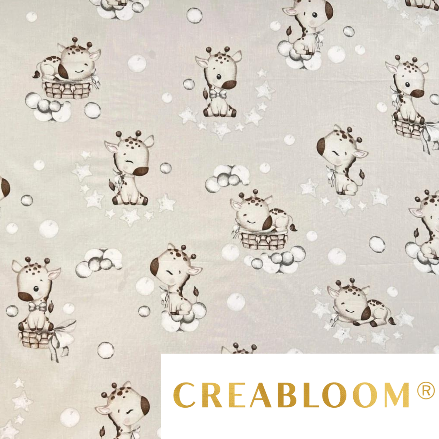 Tissu Coton Motif Bébés Girafes