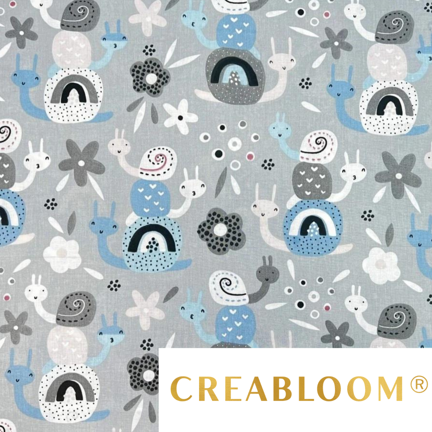 Tissu Coton Motif Escargots - Bleu Et Gris