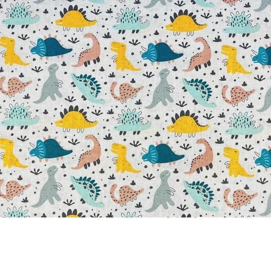 Tissu Coton Motif Dinosaures Fond Gris