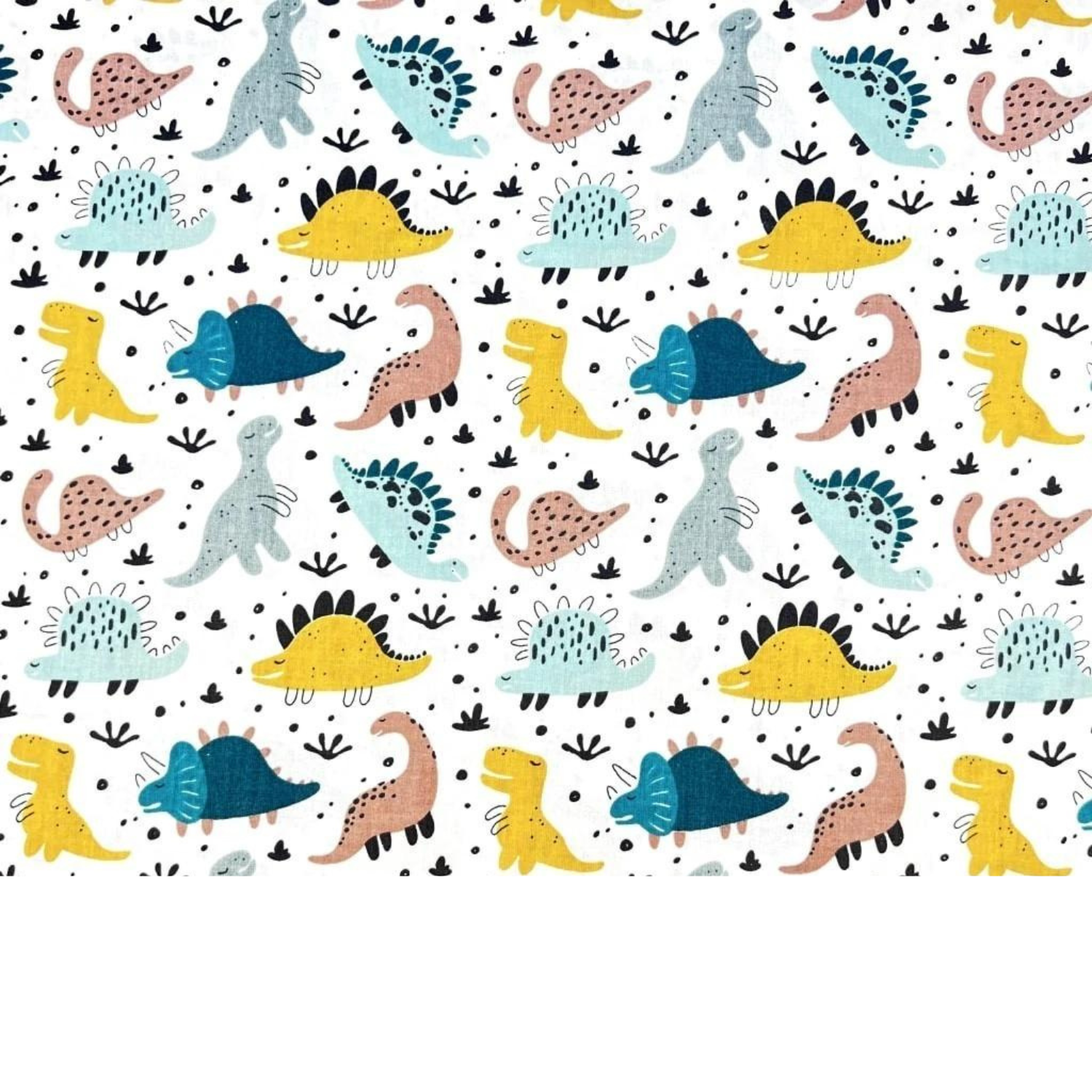 Tissu Coton Motif Dinosaures Fond Blanc