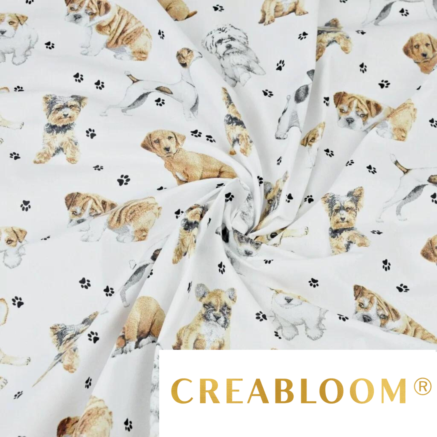 Tissu Coton Motif Chiens Fond Blanc