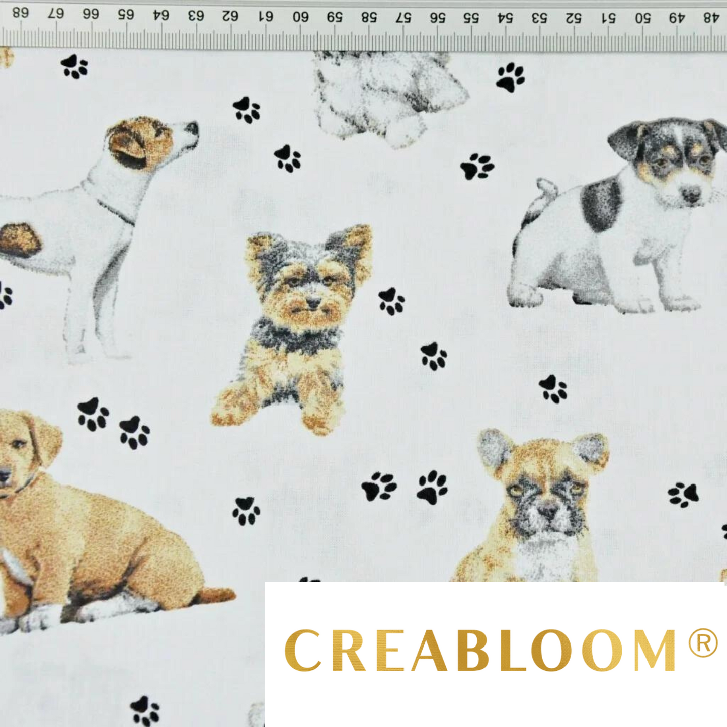 Tissu Coton Motif Chiens Fond Blanc