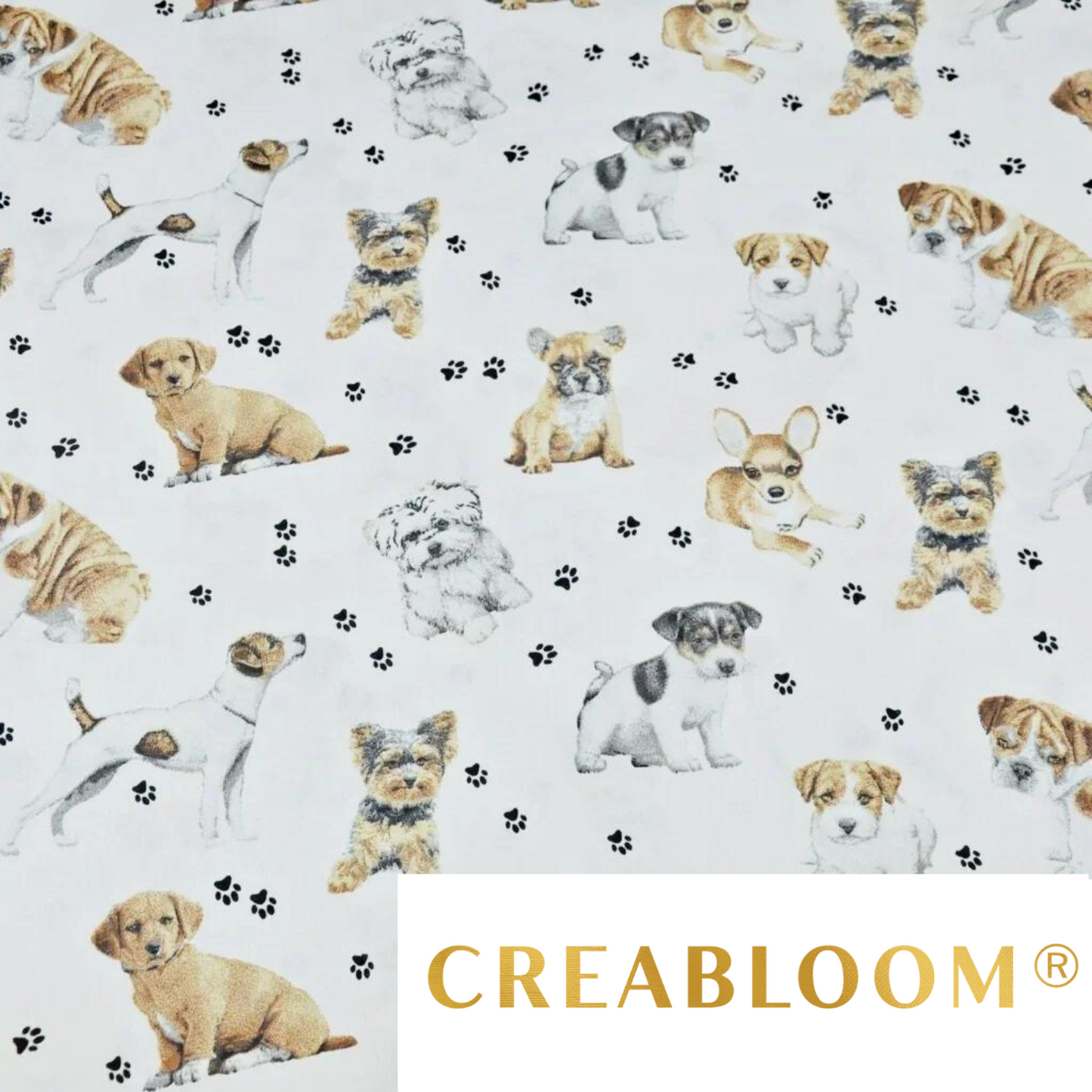 Tissu Coton Motif Chiens Fond Blanc