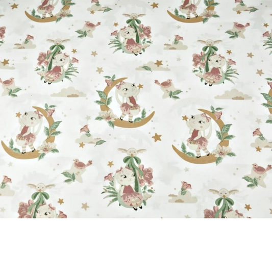 Tissu Coton Motif Lapin Sur La Lune