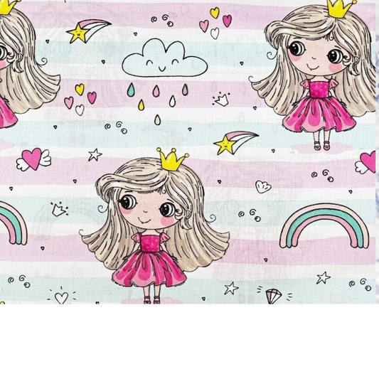 Tissu Coton Motif Princesse Avec Arc-En-Ciel