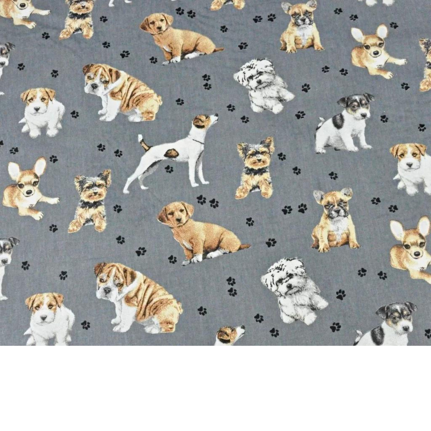 Tissu Coton Motif Chiens Fond Gris Foncé