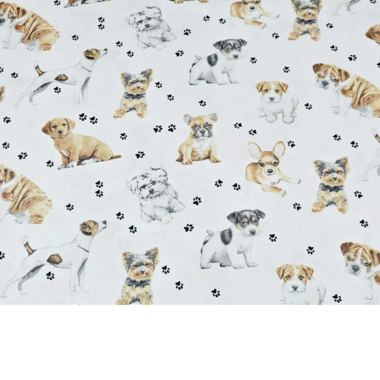 Tissu Coton Motif Chiens Fond Blanc